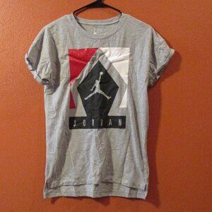 Jordan Youth Boy Large Gray Red White Jumping Airman Short Sleeve Shirt